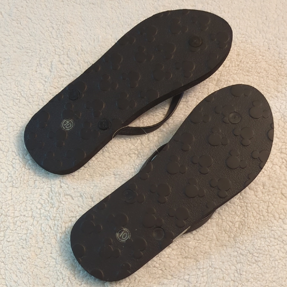 DisneyParks Black Strap Flip Flops with Multicolor Mickey Print NWOT - Picture 4 of 5